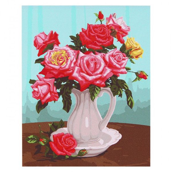 Картина по номерам Розы в белой вазе 40*50