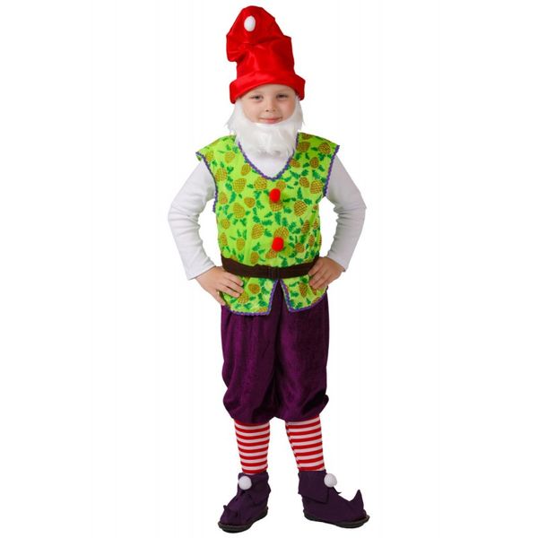 Карнавальный костюм детский Гномик-2 (р-р 30; комплект: головной убор, борода, жилет, пояс, шорты,