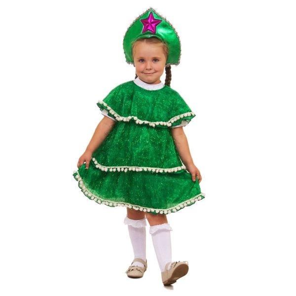 Карнавальный костюм детский Ёлочка-2 (р-р 30; комплект: головной убор, блузка, юбка)