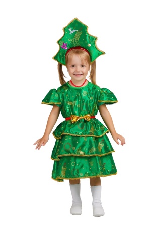 Карнавальный костюм детский Ёлочка-3 (р-р 28; комплект: головной убор, платье), шт (Вид 2)