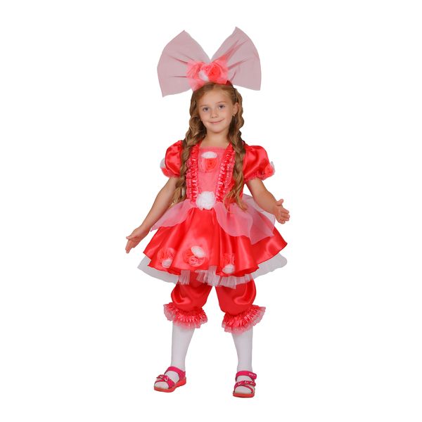 Карнавальный костюм детский Кукла Тутси (коралловый, р-р 28; комплект: бант, платье, шорты)