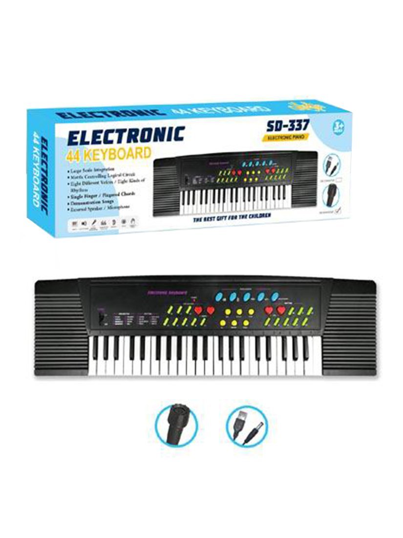 Музыкальный инструмент: Синтезатор, 44 клавиши, микрофон, USB кабель, эл. пит. ААх4 не вх. в комплек