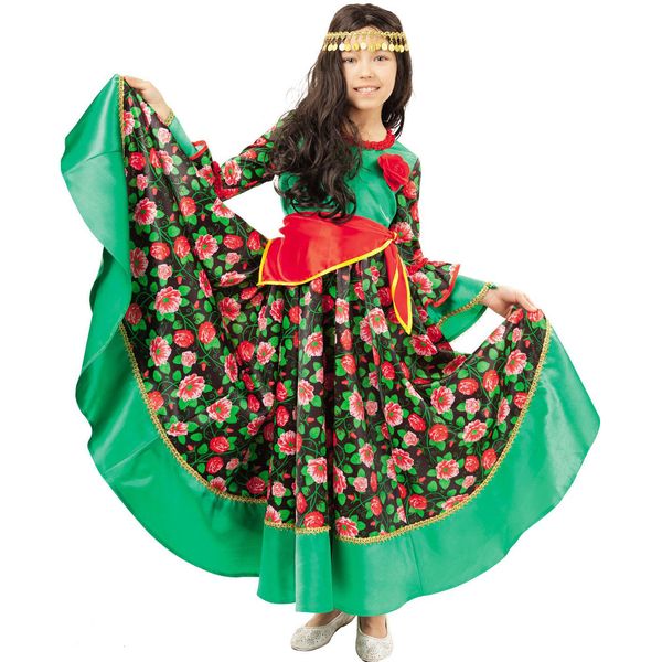 1015 к-18 Карнавальный костюм Цыганка Рада (платье, парик, косынка, повязка с манистами)  размер 1