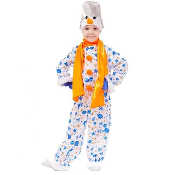 1037 к-18 Карнавальный костюм Снеговик Снежок(комбинезон, головной убор, варежки, шарф) размер 128