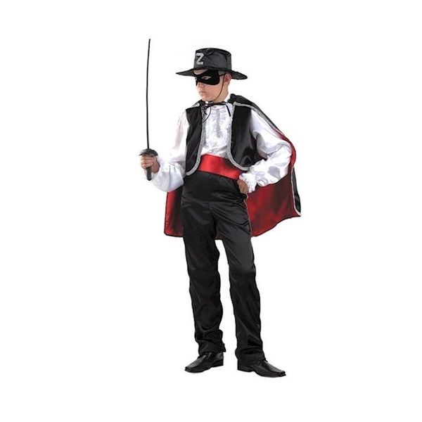 2039 к-18 Карнавальный костюм Зорро (рубаха с жилетом, плащ, брюки, маска, шляпа, рапира) текстиль