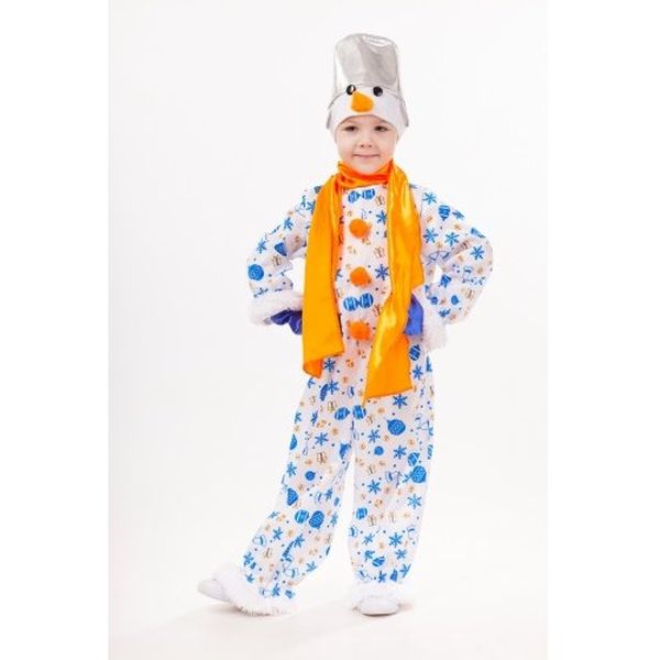 1037 к-18 Карнавальный костюм Снеговик Снежок (комбинезон, головной убор, варежки, шарф) размер 12