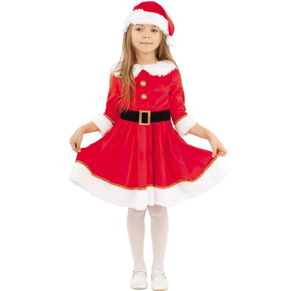 2062 к-19 Карнавальный костюм Мисс Санта (платье, ремень, колпак) размер 110-56