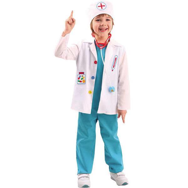 2070 к-19 Карнавальный костюм Доктор (рубаха, штаны, халат, фанендоскоп, шапка) размер 110-56
