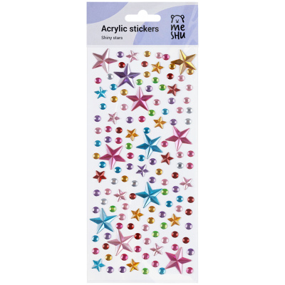Наклейки акриловые MESHU Shiny stars, 25*10см, стразы, 137 наклеек, инд. уп., европодвес