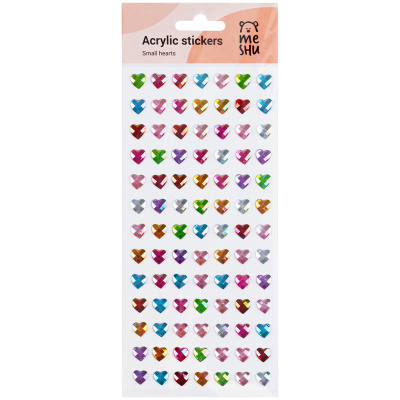 Наклейки акриловые MESHU Small hearts, 25*10см, стразы, 91 наклейка, инд. уп., европодвес