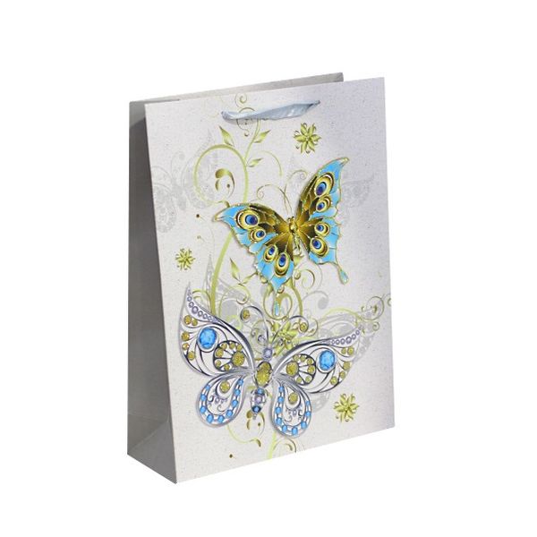 Dream cards Пакет подарочный с мат. лам. и глиттером 42х31х12см (XL) Чудесные бабочки, 210г ПП-4208