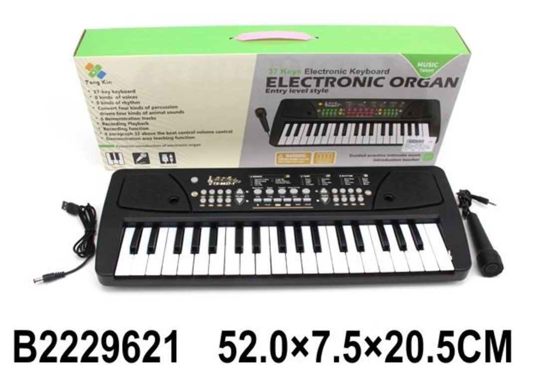 Музыкальный инструмент: Синтезатор, звук, 37 клавиш, микрофон, USB кабель, эл. пит. ААх4 не вх. в ко