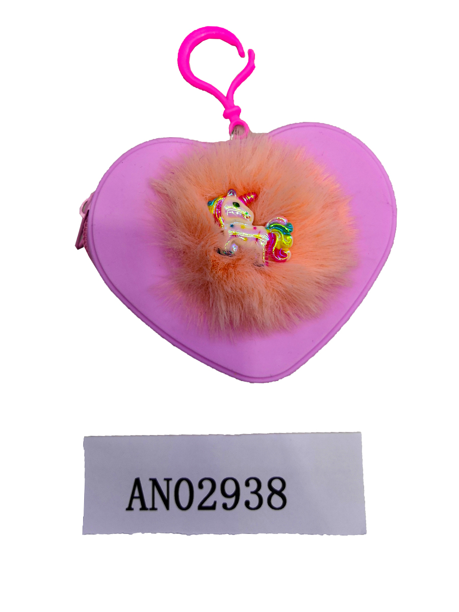 Кошелек детский ПВХ ( 10,5 см) сердце ЕДИНОРОГ-1,с мехом, змейка (Арт. AN02938) (Вид 1)