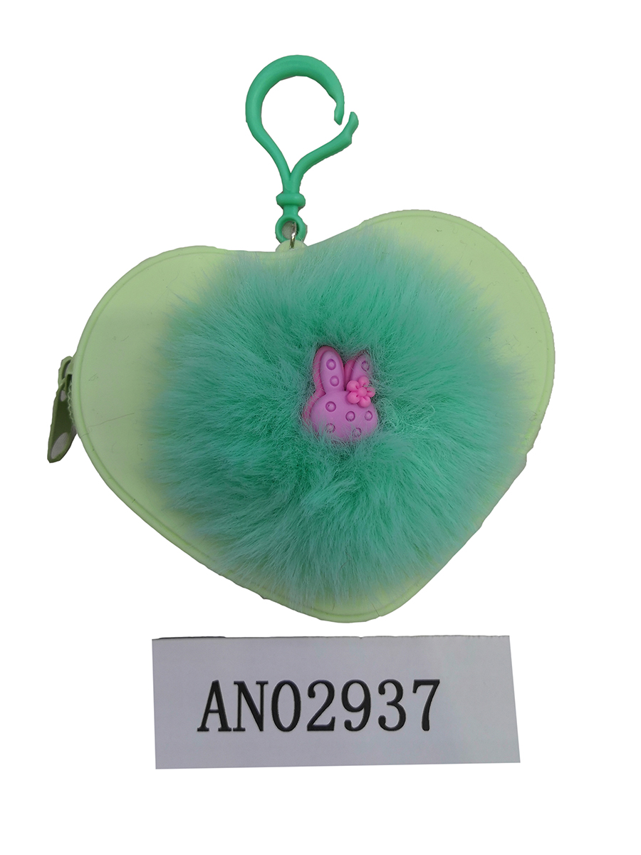 Кошелек детский ПВХ ( 10,5 см) сердце ЗАЙЧИК,с мехом, змейка (Арт. AN02937)