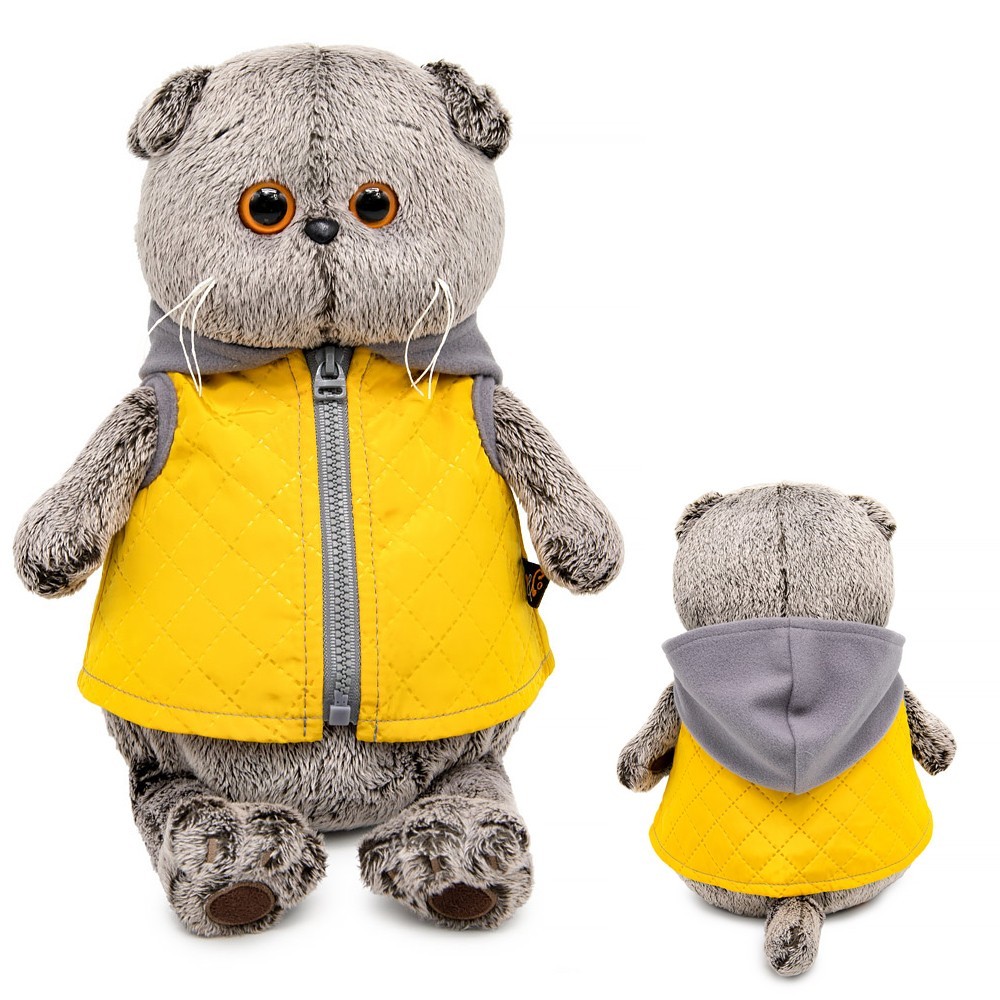 Басик в желтой жилетке с серым капюшоном Ks22-058