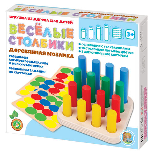 Мозаика деревянная Веселые столбики 16 эл арт.02991