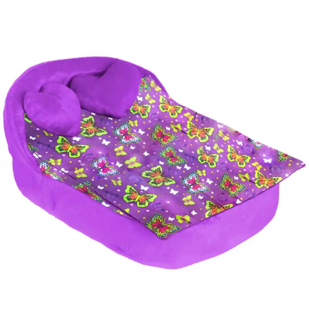 Мебель мягк. Кровать,2 подушки,одеяло. Бабочки на фиолетовом с фиолетовым плюшем НМ-003/4-34 (Вид 1)