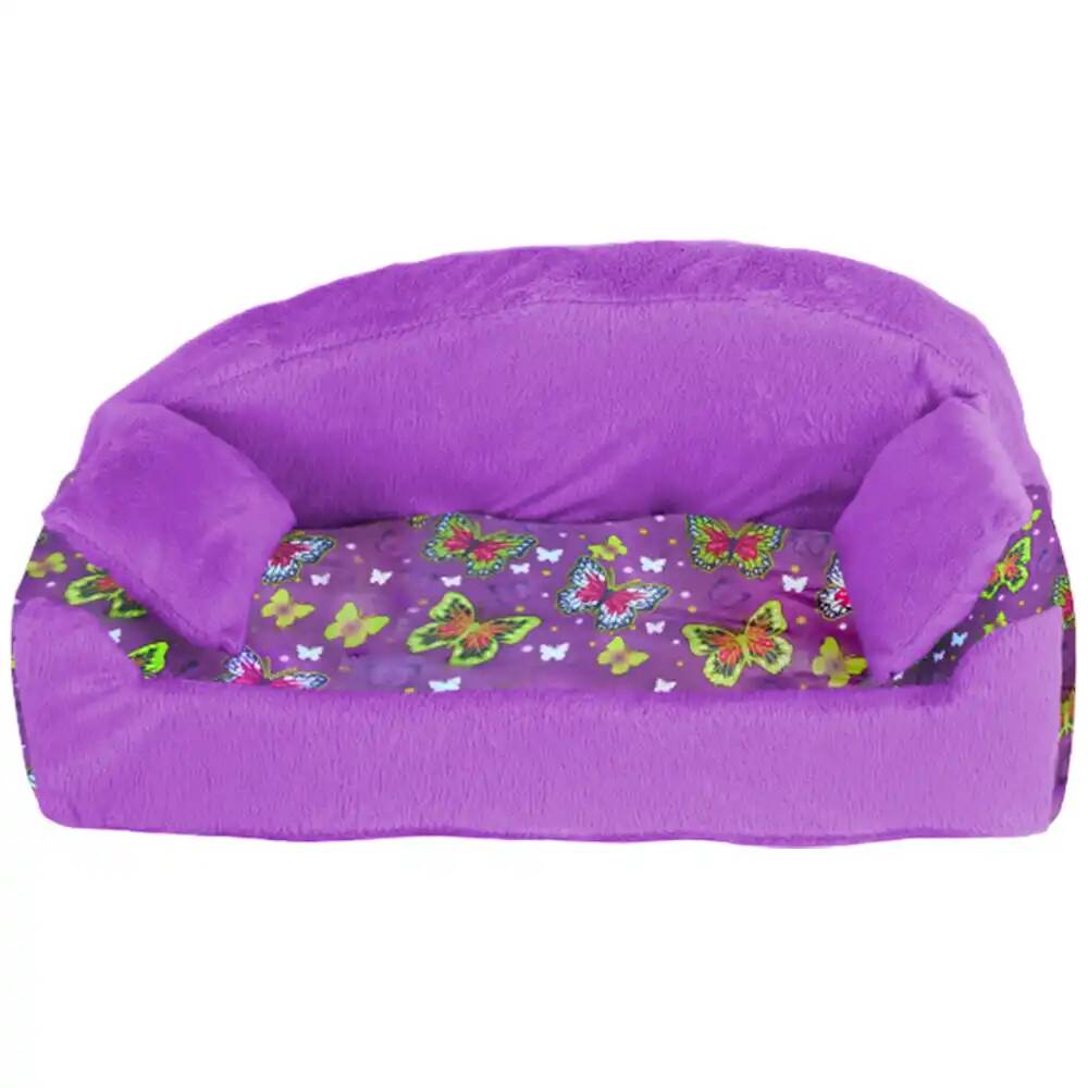 Мебель мягк. Диван,2 подушки Бабочки на фиолетовом с фиолетовым плюшем НМ-002/1-34 (Вид 1)