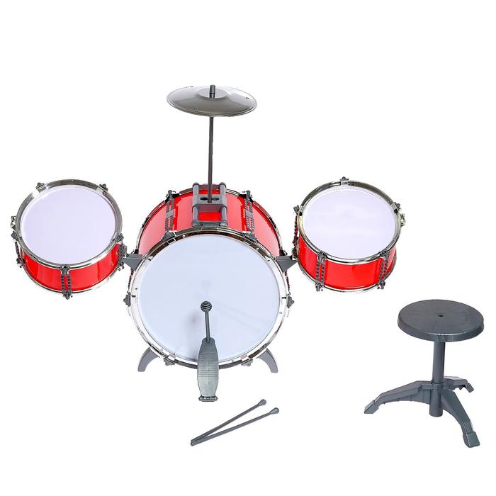Барабанная установка Тамбурин, 3 барабана, тарелка, палочки, стульчик, МИКС   5246448 (Вид 3)