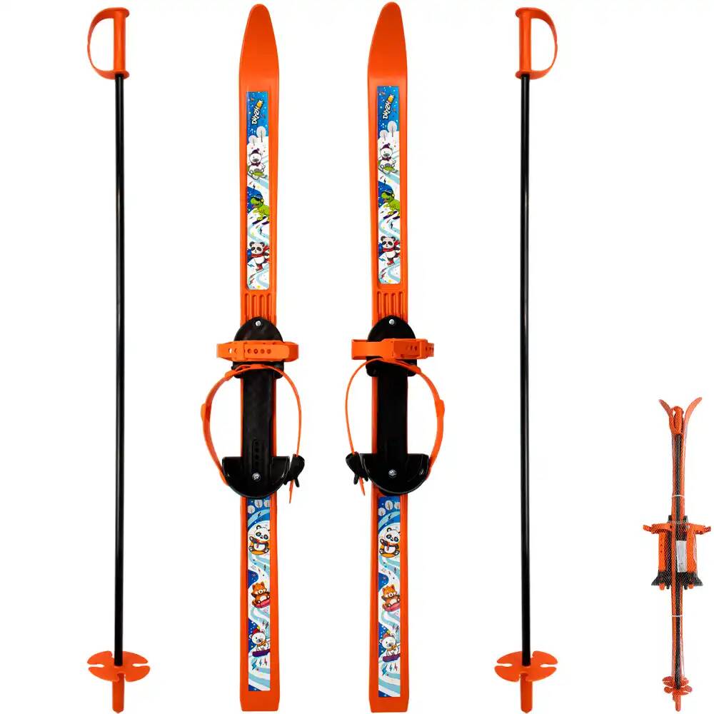 Лыжи детские Вираж-спорт 100/100 см оранжевые с палками из стеклопластика в сетке МПЛ 106.00 Dvizhok (Вид 1)