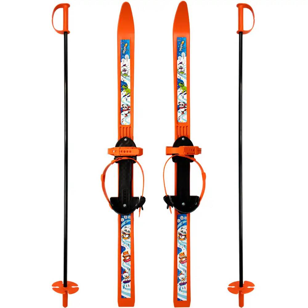 Лыжи детские Вираж-спорт 100/100 см оранжевые с палками из стеклопластика в сетке МПЛ 106.00 Dvizhok (Вид 3)