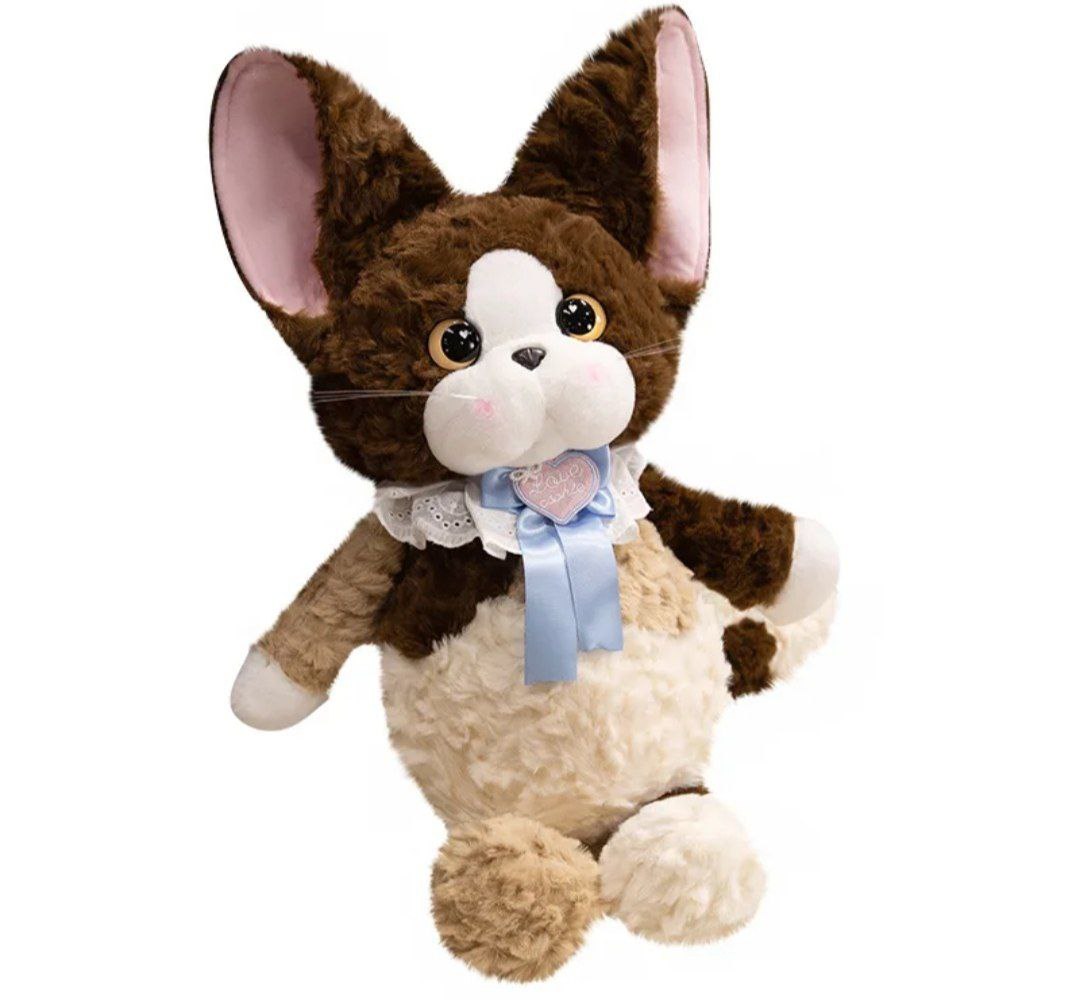 Мягкая игрушка Немецкая кудрявая кошка, цвет кофейный(с кружевным нагрудником)Высота : 80 см