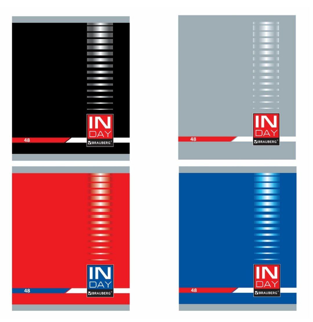 Тетрадь А5, 48 л., BRAUBERG скоба, клетка, обложка картон, INDAY, 400518
