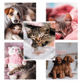 Тетрадь А5 48л. BRAUBERG скоба, линия, обложка картон, рисунок Питомцы (микс в спайке), 404386