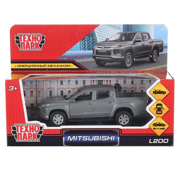 Машина металл MITSUBISHI L200 PICKUP матовый серый 13 см, двери, багаж, кор. Технопарк L200-12FIL-GY