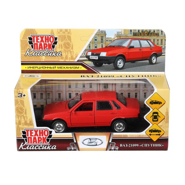 Машина металл ВАЗ-21099 СПУТНИК 12 см, двери, багаж, инерц, красный, кор. Технопарк 21099-12MAT-RD