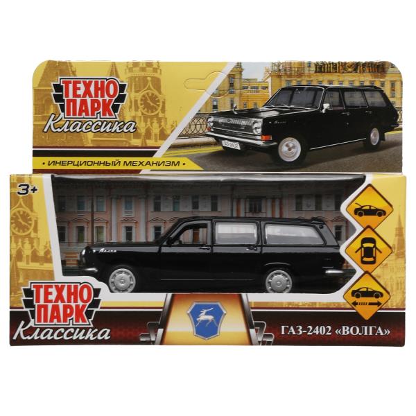 Машина металл Группа ГАЗ ГАЗ-2402 ВОЛГА 12 см, двери, багаж, черная, кор. Технопарк 2402-12-BK