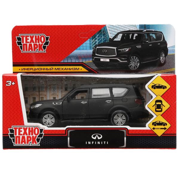 Машина металл INFINITI QX80, длина 12,5 см, двери, баг., инер, черный, кор. Технопарк QX80-12MAT-BK