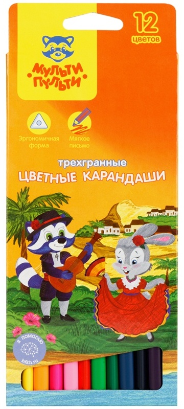 Карандаши цветные Мульти-Пульти Енот в Испании, 12цв., трехгран., заточен., картон, европодвес