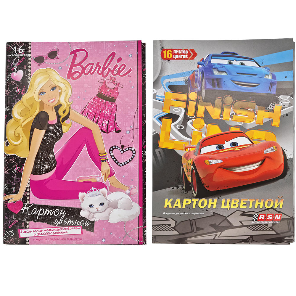 Картон цвет. 16л 16цв (4мет4флюор) А4 B761,B762,D3085,D3086-VQ Barbie Cars (Вид 1)