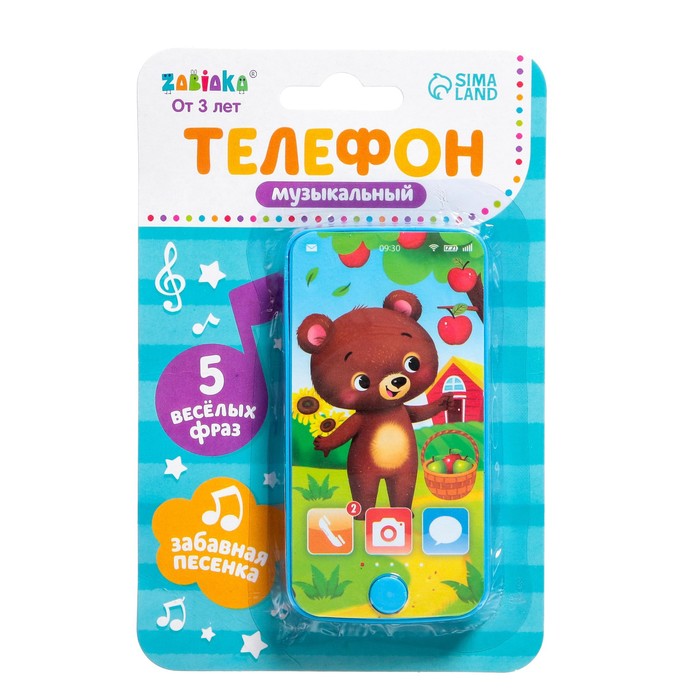 ZABIAKA Телефон музыкальный Мишка SL-05349A, звук, цвет голубой   7099432