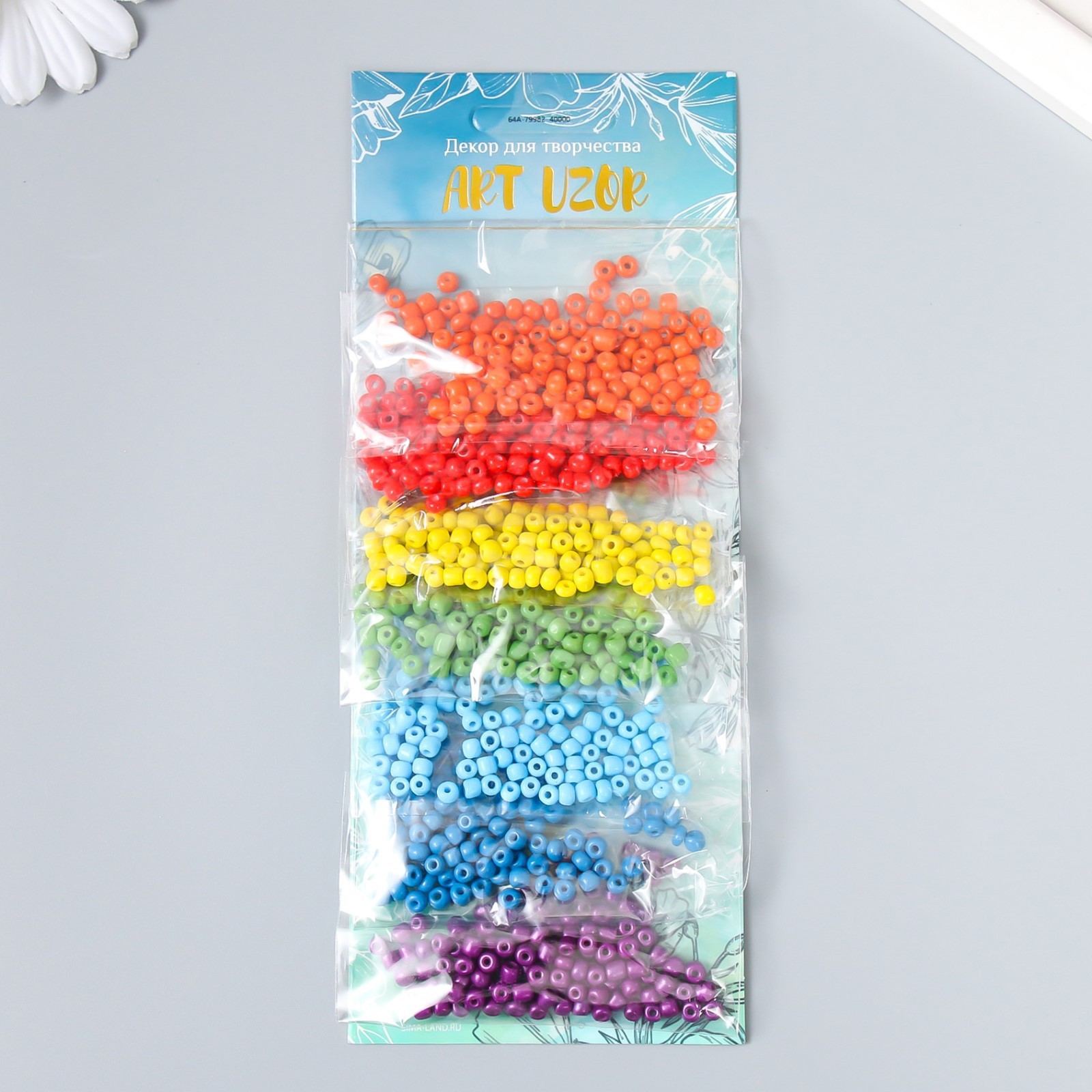 Бисер круглый размер 6/0 Яркие цвета 7 цветов х 10 грамм 6074991