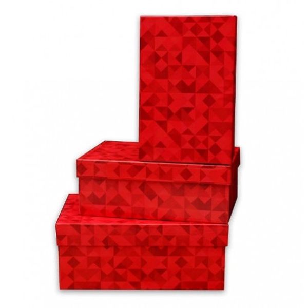 Набор прямоугольных коробок   3 в 1  Грани красного  ( 19 х 12 х 7,5 - 15 х 10 х 5 см) ПП-3420