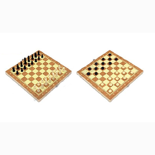 Шахматы, шашки деревянные 2 в 1 (поле 24 см) фигуры из пластика P00037 М