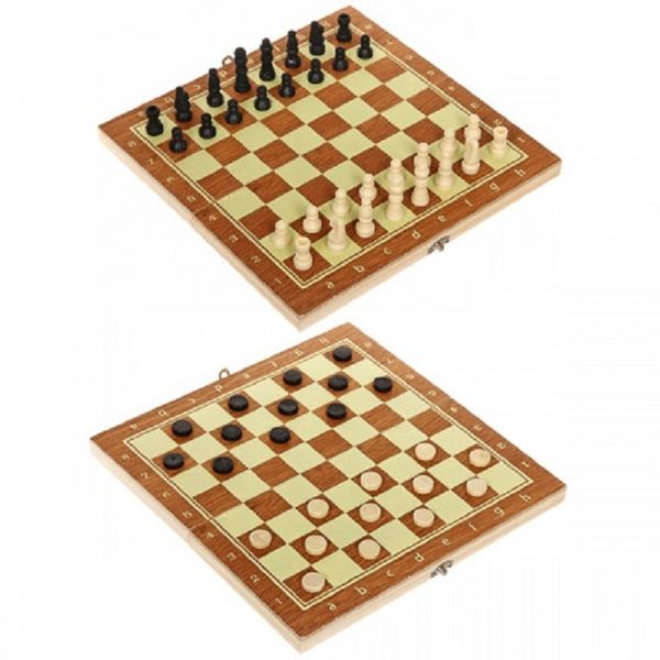 Шахматы, шашки деревянные 2 в 1 (поле 29 см) фигуры из пластика P00038 М