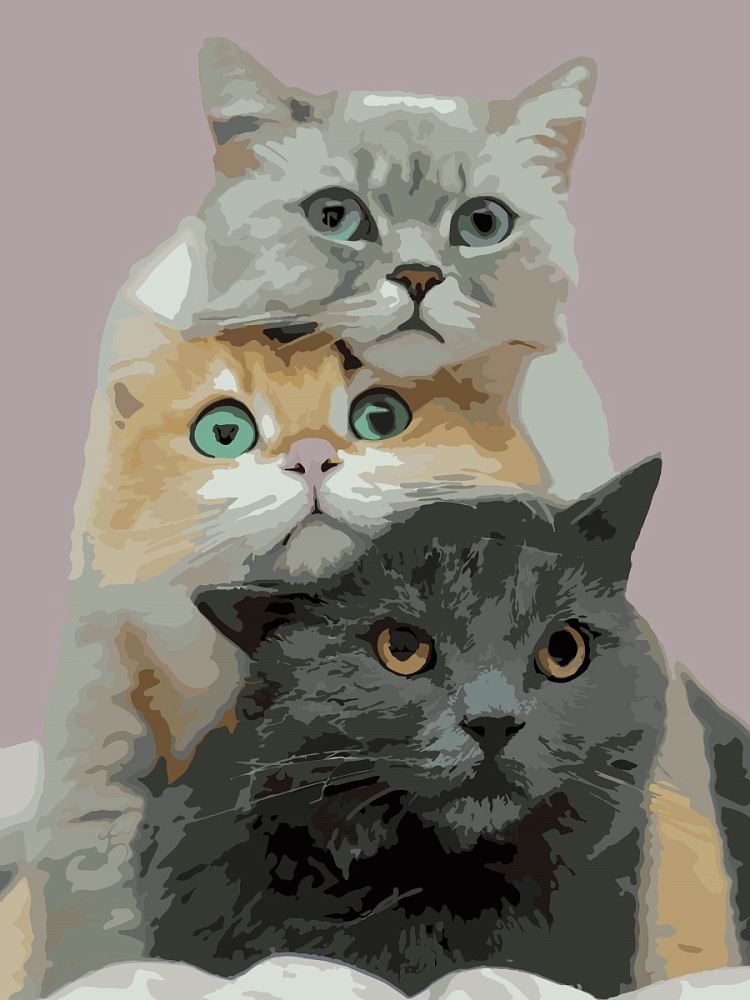 Холст с красками 30х40 см по номерам (в коробке) (30цв.) Три кота (Арт.Х-4157)