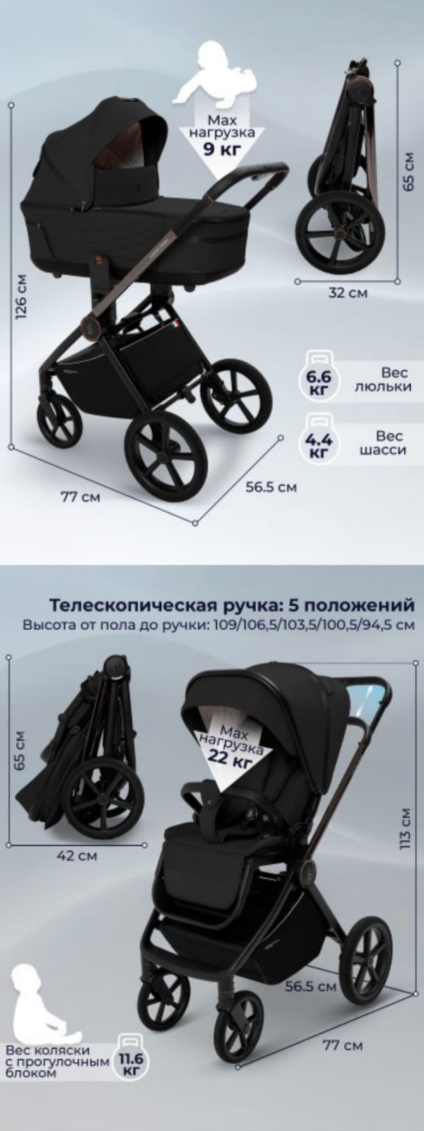 Коляска 2в1 SBL Elegante Therma Black