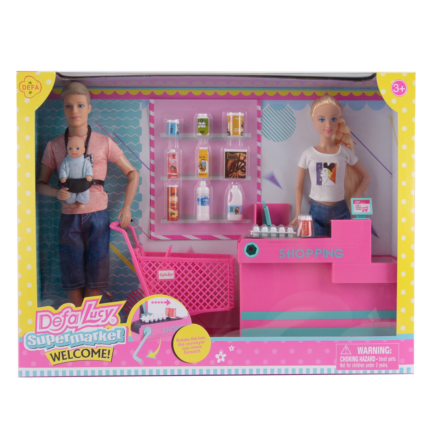 Игровой набор с куклами DEFA Lucy Покупка на кассе (3 шт., 29 и 32 см, младенец, подвиж. лента кас (Вид 1)