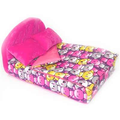 Мебель мягк. Кровать,2 подушки,одеяло.Хор котят фиолетовый с малиновым плюшемНМ-003-33