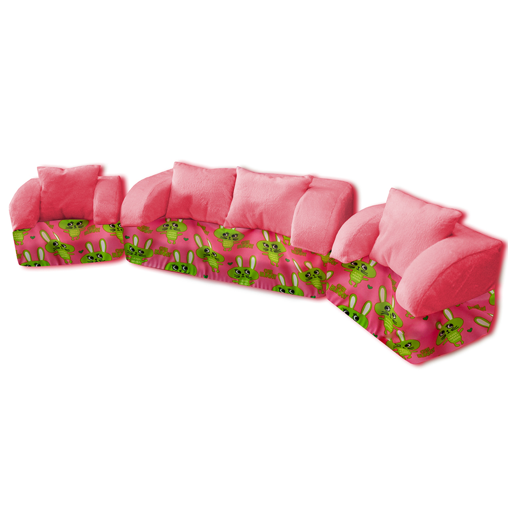 Мебель мягк. София диван, 2 кресла Кролики розовые с розовым плюшемНМ-004/2-31