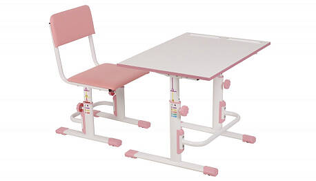 Комплект Polini kids растущая парта-трансформер M1 75х55 см и стул регулируемый L, белый-розовый (Вид 1)
