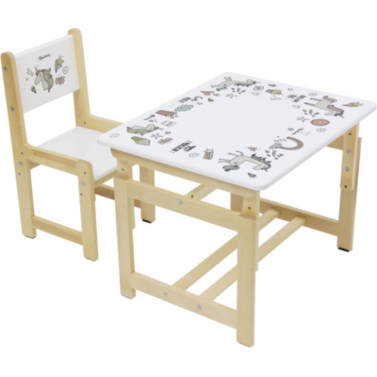 Комплект растущей детской мебели Polini kids Eco 400 SM, Единорог, 68х55 см, белый-натуральный (Вид 1)