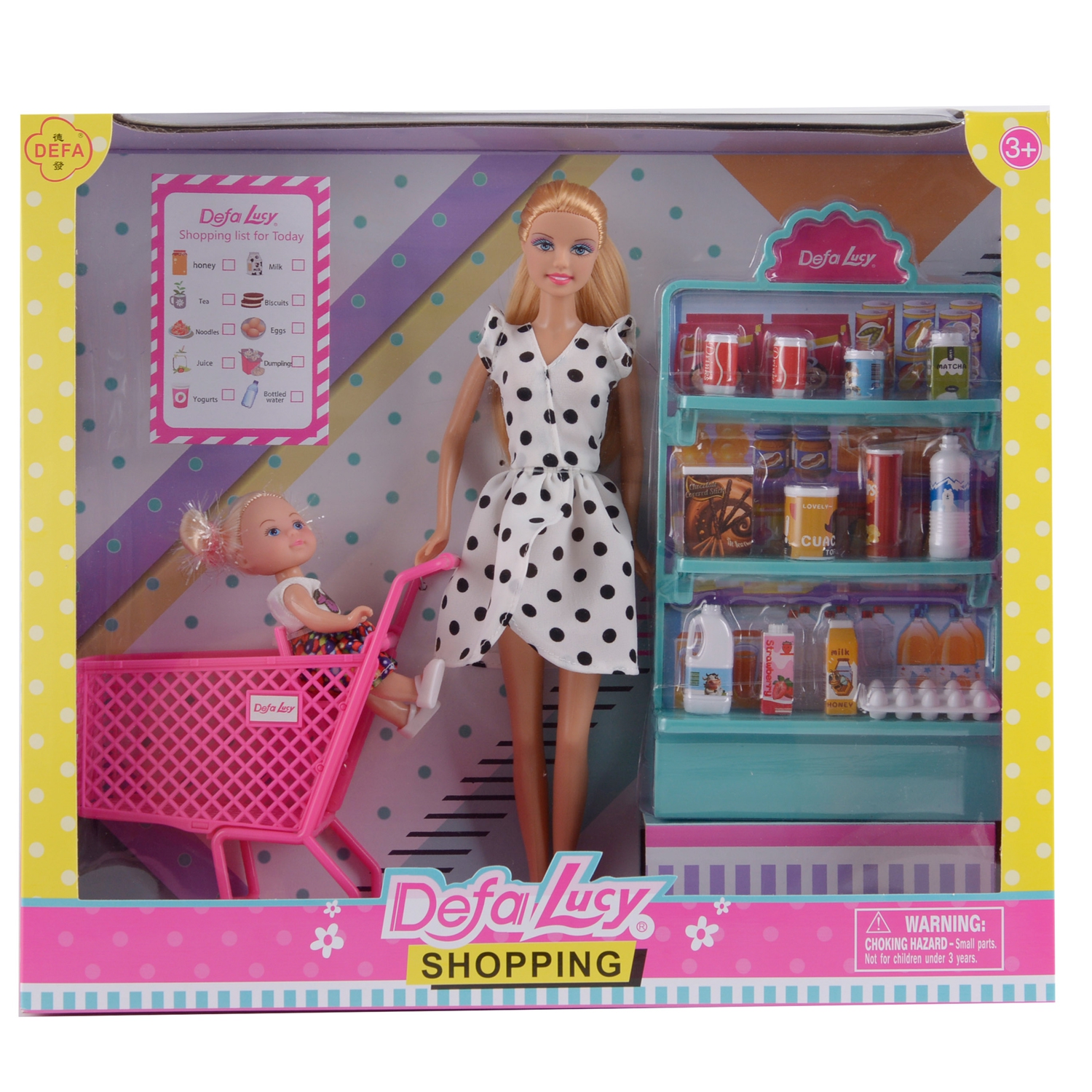 Игровой набор с куклами DEFA Lucy Покупка продуктов (2 шт., 29 и 10 см, аксесс., в ассрот.)