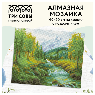 Алмазная мозаика ТРИ СОВЫ Горная река, 40*50см, холст на деревянном подрамнике, картонная коробка