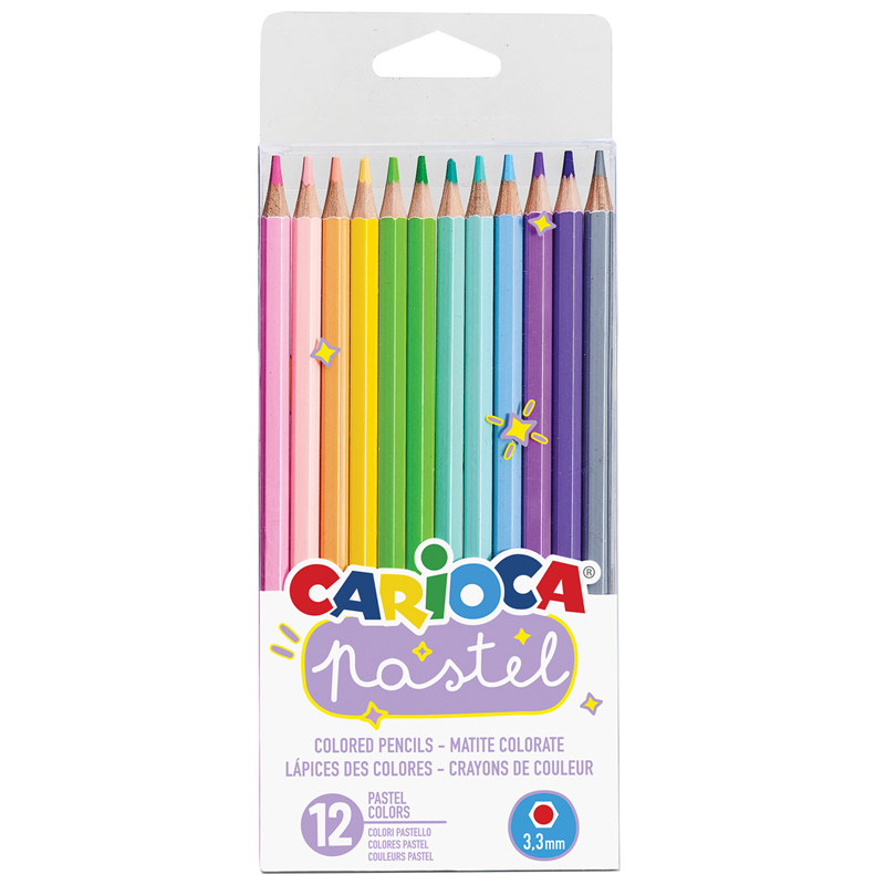 Карандаши цветные Carioca Pastel, 12цв., заточен., ПВХ, европодвес (Вид 1)