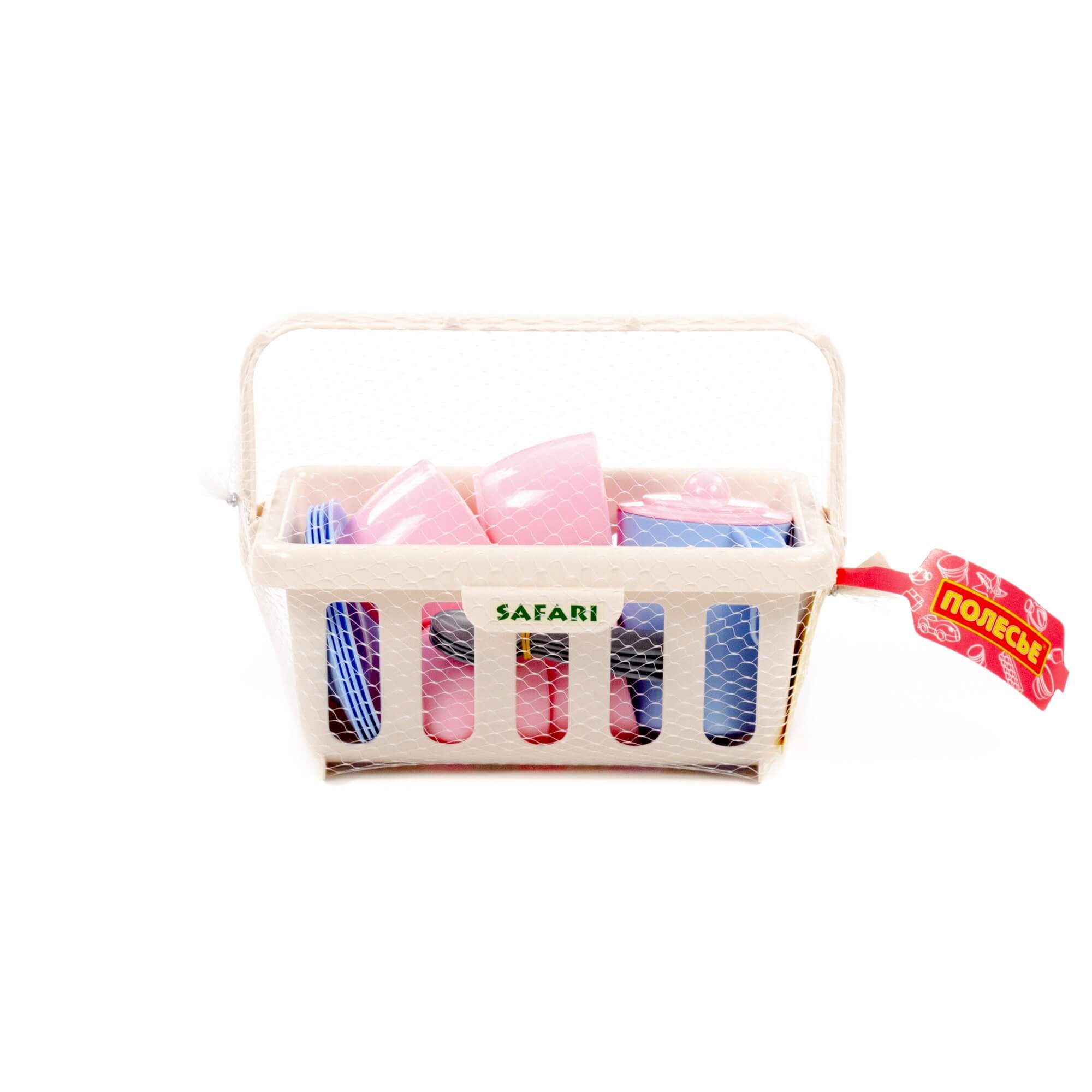 арт 95619, Набор детской посуды сафари с корзинкой №2 на 4 персоны (14 элементов) (в сеточке)